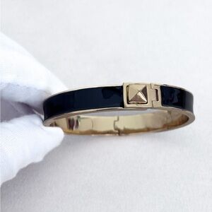 Kate Spade Gold & Black Enamel Hinged Stud Bangle Bracelet 2.5” Quiet Luxury